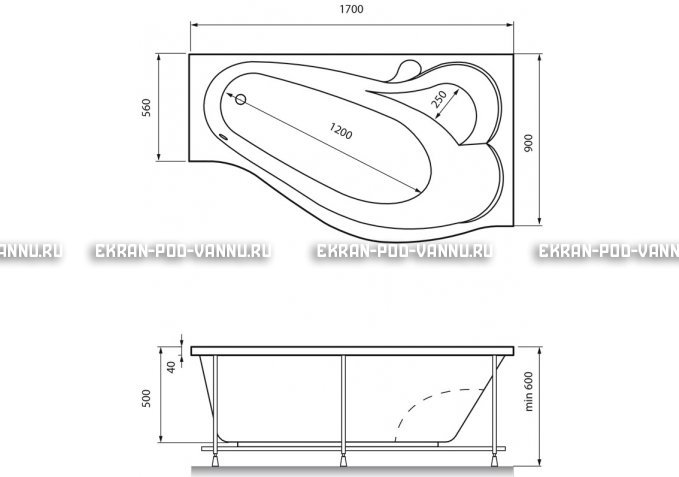 Акриловая ванна Relisan Isabella 170x90x60 – купить по цене 24130 руб. в интернет-магазине в городе Санкт-Петербург картинка 4