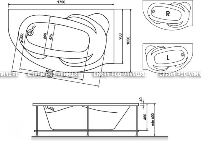 Акриловая ванна Relisan Liliya 175x90 – купить по цене 24570 руб. в интернет-магазине в городе Санкт-Петербург картинка 3
