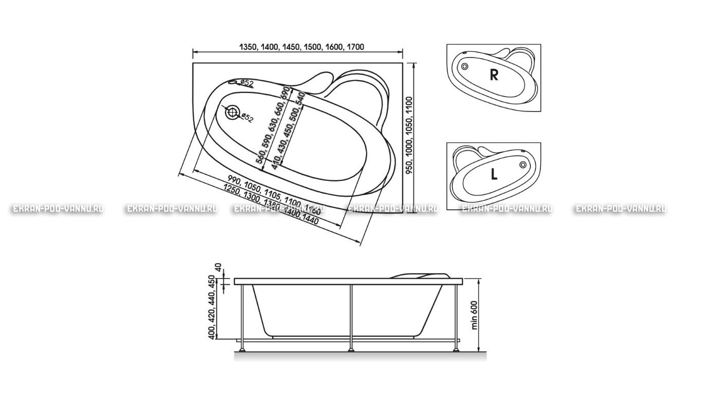 Акриловая ванна Relisan Ariadna 145x95 – купить по цене 23500 руб. в интернет-магазине в городе Санкт-Петербург картинка 10