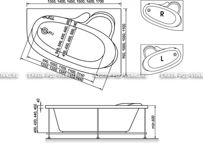 Акриловая ванна Relisan Ariadna 145x95 – купить по цене 23500 руб. в интернет-магазине в городе Санкт-Петербург картинка 3