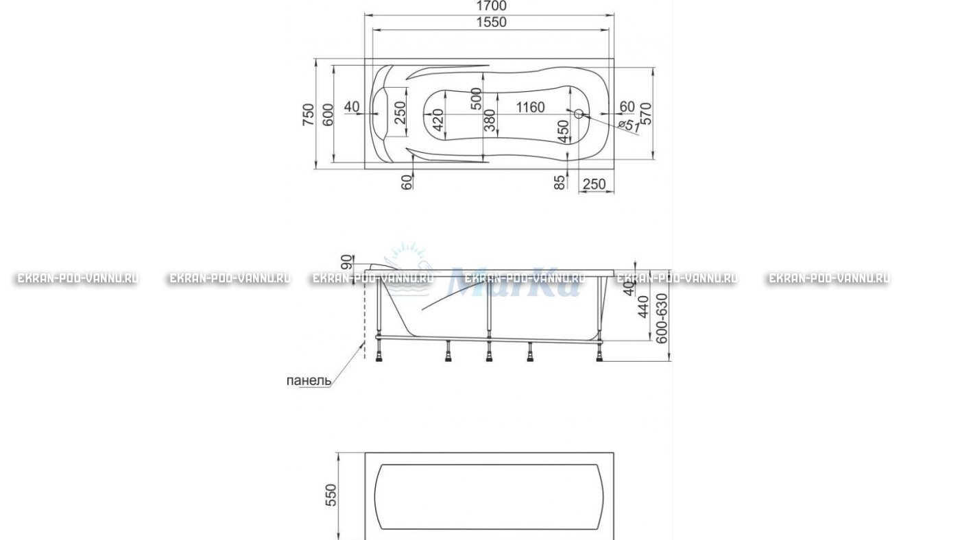 Акриловая ванна 1MarKa Calypso 170x75 – купить по цене 13950 руб. в интернет-магазине в городе Санкт-Петербург картинка 22