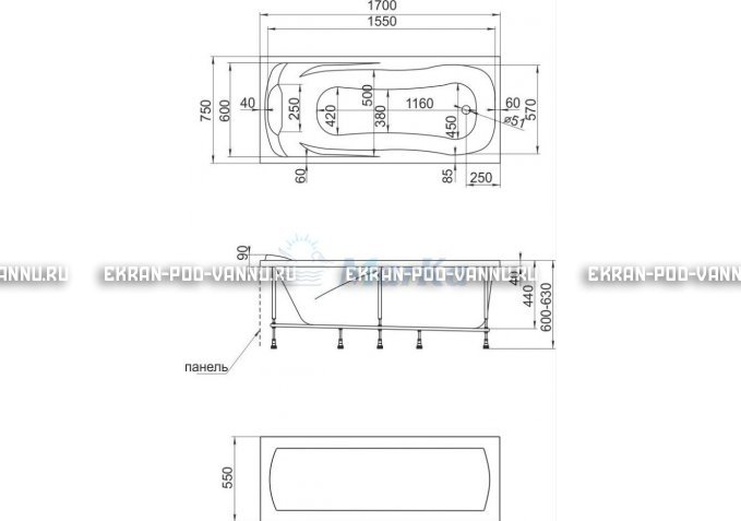 Акриловая ванна 1MarKa Calypso 170x75 – купить по цене 13950 руб. в интернет-магазине в городе Санкт-Петербург картинка 7