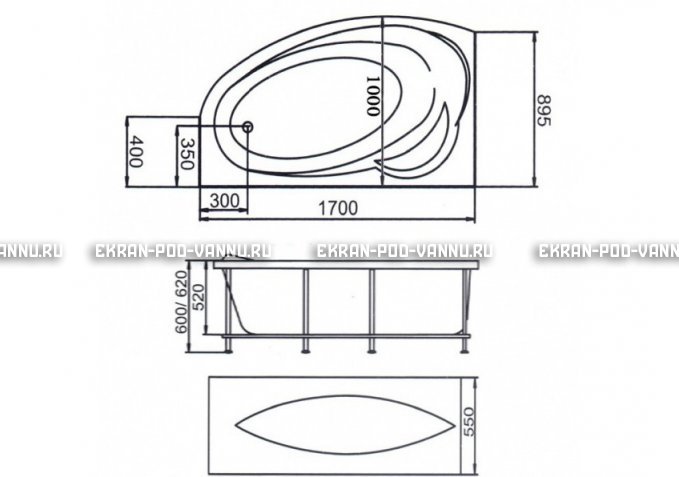 Акриловая ванна 1MarKa Julianna 170x100 – купить по цене 21320 руб. в интернет-магазине в городе Санкт-Петербург картинка 3