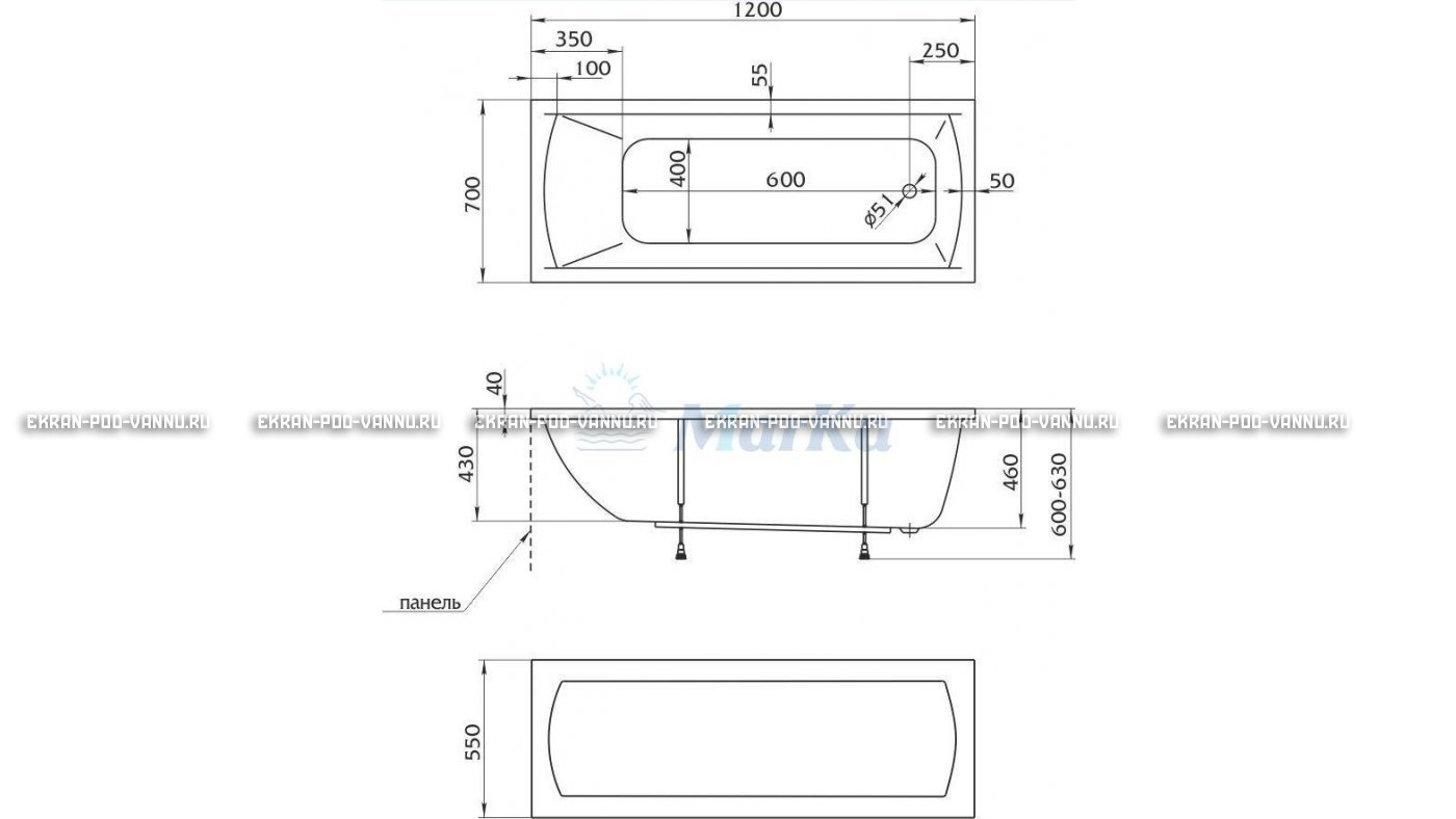 Акриловая ванна 1MarKa Modern 120x70 – купить по цене 7600 руб. в интернет-магазине в городе Санкт-Петербург картинка 13