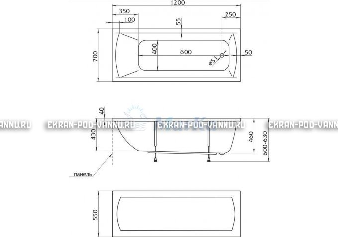 Акриловая ванна 1MarKa Modern 120x70 – купить по цене 7600 руб. в интернет-магазине в городе Санкт-Петербург картинка 4