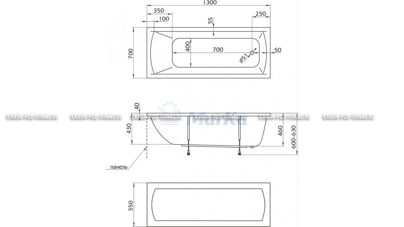 Акриловая ванна 1MarKa Modern 130x70 – купить по цене 8620 руб. в интернет-магазине в городе Санкт-Петербург картинка 16