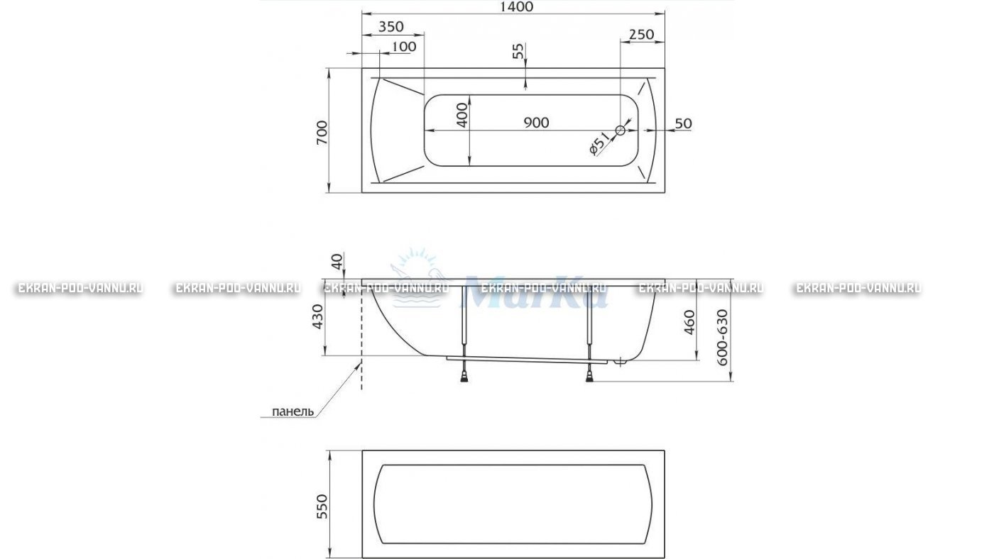Акриловая ванна 1MarKa Modern 140x70 – купить по цене 8910 руб. в интернет-магазине в городе Санкт-Петербург картинка 16