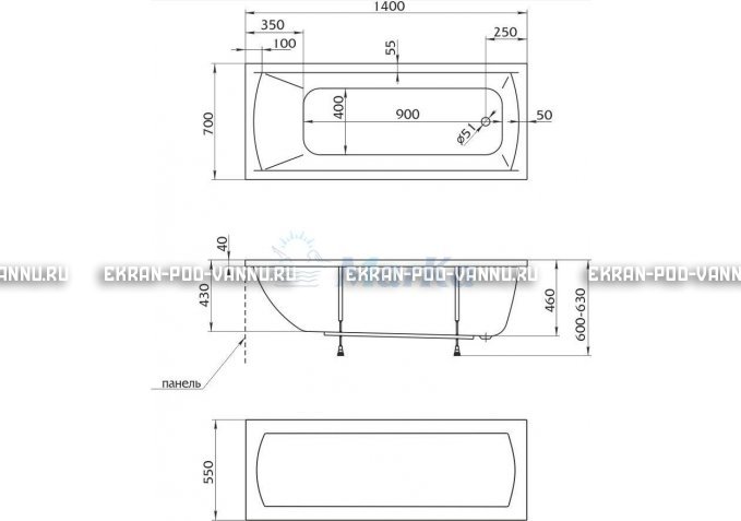 Акриловая ванна 1MarKa Modern 140x70 – купить по цене 8910 руб. в интернет-магазине в городе Санкт-Петербург картинка 5
