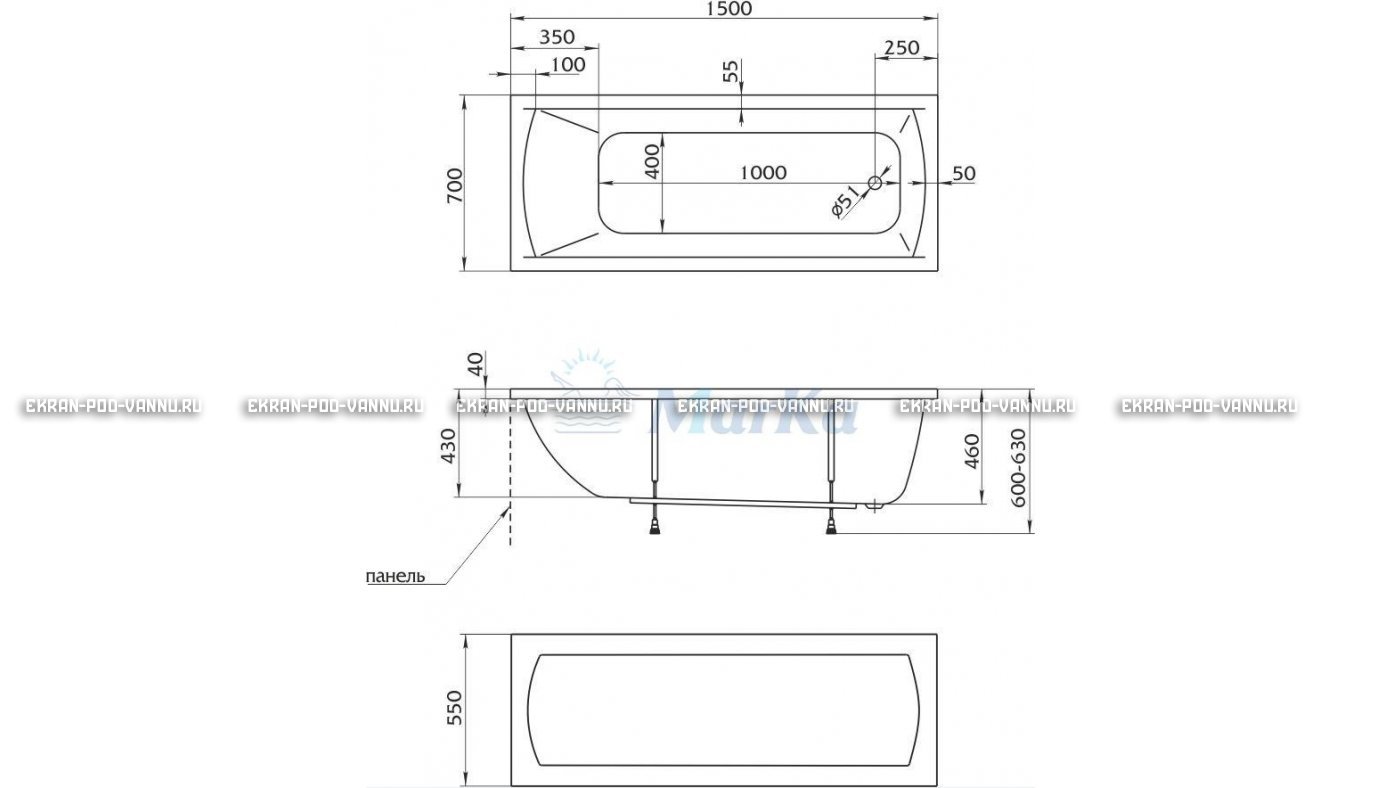 Акриловая ванна 1MarKa Modern 150x70 – купить по цене 9210 руб. в интернет-магазине в городе Санкт-Петербург картинка 13