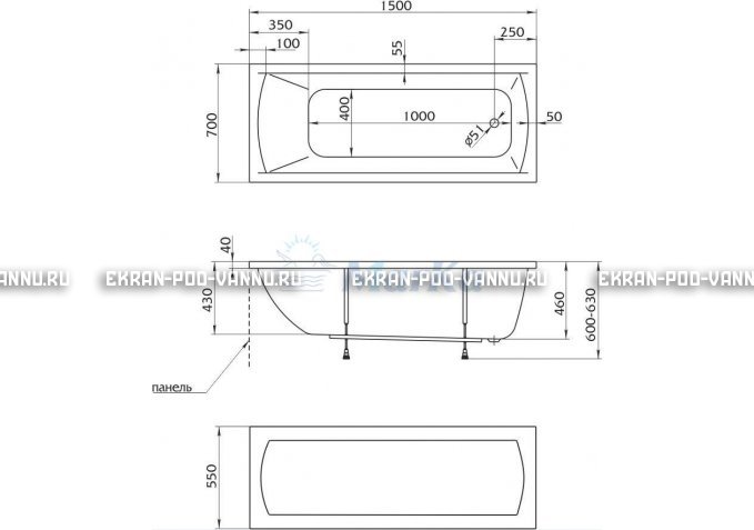 Акриловая ванна 1MarKa Modern 150x70 – купить по цене 9210 руб. в интернет-магазине в городе Санкт-Петербург картинка 4