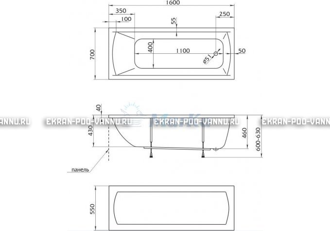 Акриловая ванна 1MarKa Modern 160x70 – купить по цене 9410 руб. в интернет-магазине в городе Санкт-Петербург картинка 5