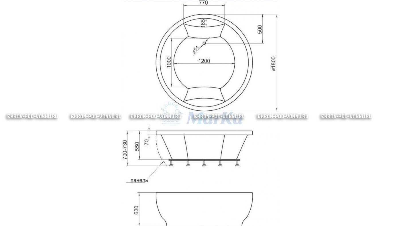 Акриловая ванна 1MarKa Omega 180x180  – купить по цене 42450 руб. в интернет-магазине в городе Санкт-Петербург картинка 13