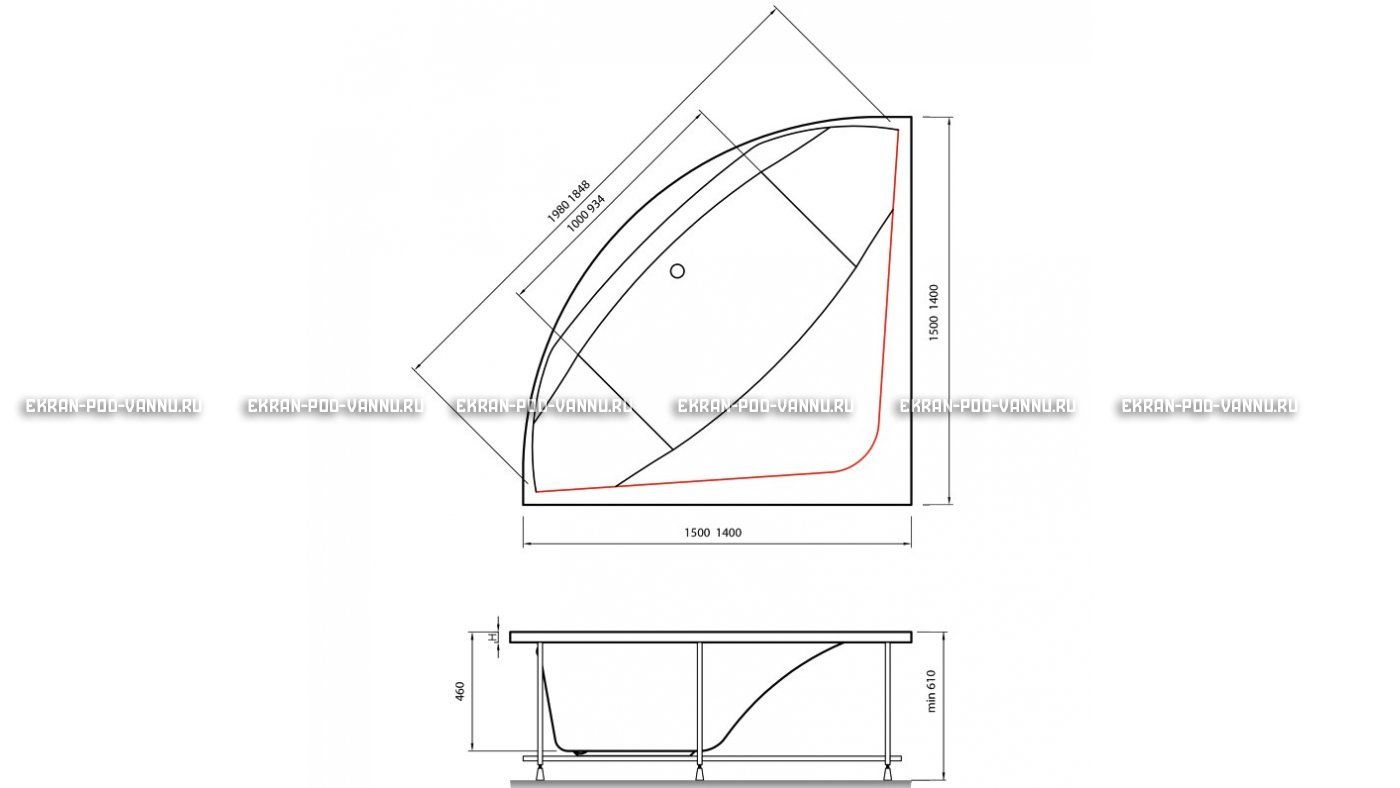 Акриловая ванна Vayer Boomerang 150x150 – купить по цене 59550 руб. в интернет-магазине в городе Санкт-Петербург картинка 15