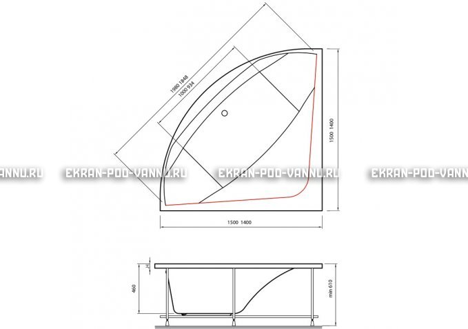 Акриловая ванна Vayer Boomerang 150x150 – купить по цене 59550 руб. в интернет-магазине в городе Санкт-Петербург картинка 4