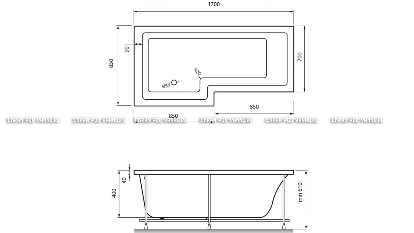 Акриловая ванна Vayer Options 170х70/85 – купить по цене 24110 руб. в интернет-магазине в городе Санкт-Петербург картинка 13