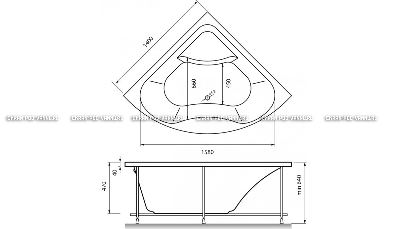 Акриловая ванна Vayer Persefona 140x140 – купить по цене 25230 руб. в интернет-магазине в городе Санкт-Петербург картинка 15