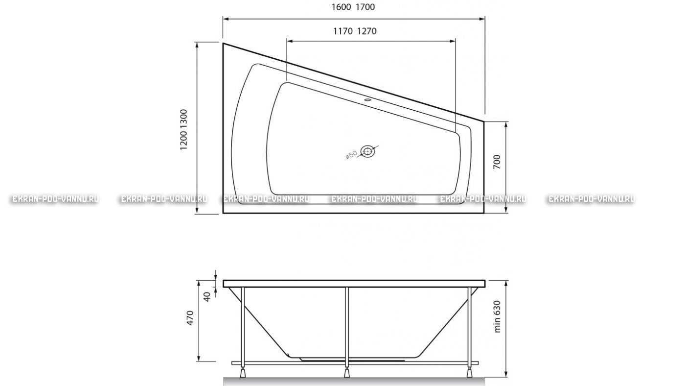 Акриловая ванна Vayer Trinitiy 170x130 – купить по цене 32590 руб. в интернет-магазине в городе Санкт-Петербург картинка 13
