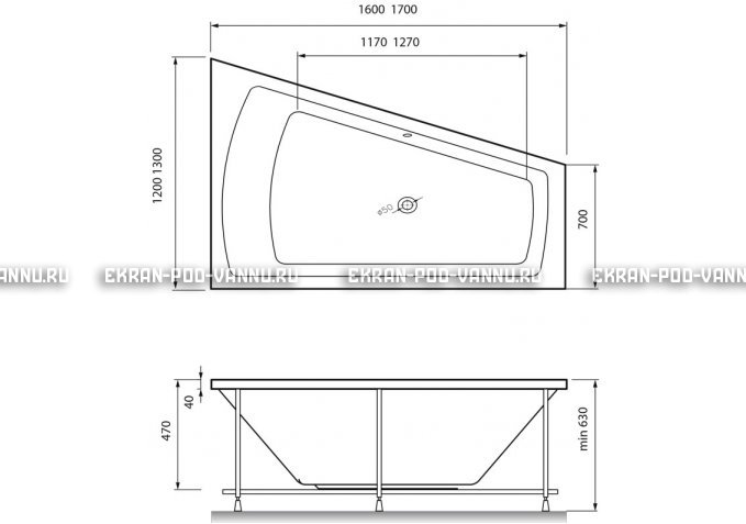 Акриловая ванна Vayer Trinitiy 170x130 – купить по цене 32590 руб. в интернет-магазине в городе Санкт-Петербург картинка 4